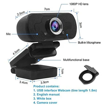 1080P Pilna HD tīmekļa Kamera ar iebūvētu Mikrofonu USB Draiveris Bezmaksas Auto Fokusu PC Datoru Web Kameras Video Konferences