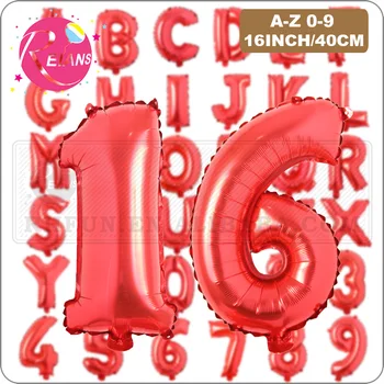 16 Collu Sarkanā Laimes Dzimšanas Dienā, Baloni, Folijas Vēstuli Numuru Ballons Dzimšanas Dienu, Kāzu Dekorēšana Bērnu Baby Duša, Gaisa Balons