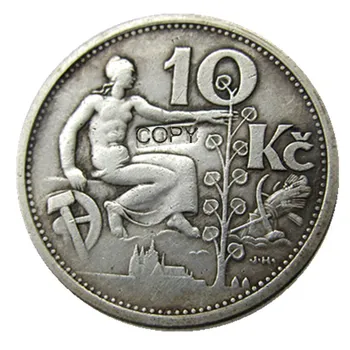 1931 Argento 10 Kronu Moneta Cecoslovacchia Republika Ceskoslovenska Sudraba Pārklājumu Kopēt Monētas