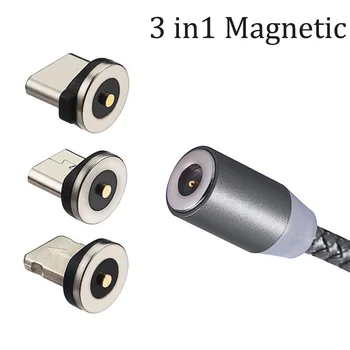 1M Magnētiskas Uzlādes Kabelis Micro USB Kabelis iPhone 11 Pro Max XR Magnēts, Lādētāju, USB C Tipa Kabeli LED Uzlādes strāvas Vads