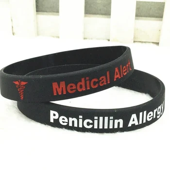 1PC Penicilīna Alerģijas Silikona Aproce Debossed Logo Armband Māsa Aproces