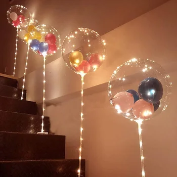 1Set Led Balons Ar Kolonnu Stendu Gaismas Caurspīdīgu Bobo Baloni Stāvēt LED String Gaismas Kāzas, Dzimšanas dienas svinības Apdare