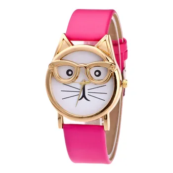 2020 Sieviešu Modes Jauki Kaķis Kvarca Skatīties Braceletes Nerūsējošā Tērauda Ar Brillēm Skalu Skatīties Minimālisma Gluds Kvarca Skatīties