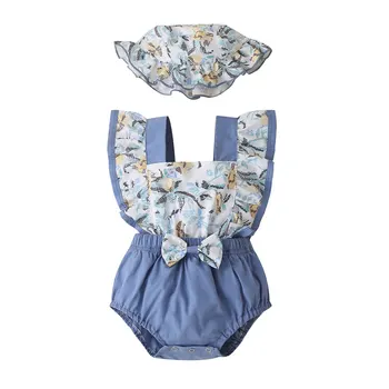 2021-03-17 Lioraitiin 2gab 0-24M Infant Baby Meitenes Vasaras Tērpiem Savirmot Piedurknēm Karikatūra Izdrukāt Bowknot Romper ar montāžas Komplekts