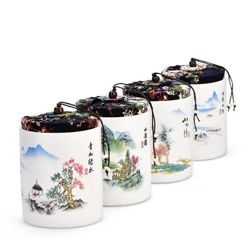 24 Krāsas Ķīniešu Tintes Stila Tējas Kaste Ar Vāku, Zaļās Tējas Uzglabāšanas Kārbas Konfektes Atlicināt Jar Office Home Kafijas Konteiners Kaste Porcelāna