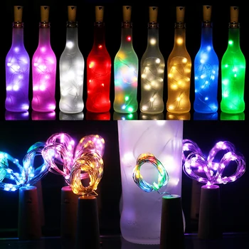 2M 20 LED Vīna Pudele Gaismas Korķa Vainags DIY LED Korķa, Forma, Sudraba, Vara Stieples Krāsains Pasaku Mini String Lukturi(ar bateriju)