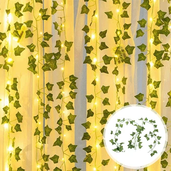 2m Mākslīgā Efeja Vainags Viltus Augiem Āra Pasaku String Gaismas Vīnogulāju dekors Gaismas ar 20 led Puse Dārza Dekorēšana Lampas