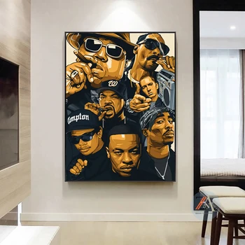 2PAC Leģenda Wu-tang Nwa Hip-hop mūzikas reperis mākslas glezniecības dzīvojamā istaba murals mājas apdare plakāti