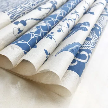3 gab. Keramikas mākslas underglaze krāsainu ziedu papīra zila un balta papīra zivis plūmju ziedu augstas temperatūras keramikas decal 54*37cm