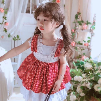 3PCS Vasaras Vintag Lolita spānijas Princese Sarkanā krāsā bez Piedurknēm Bumbu Kleita Kleita Cute Baby Meitenes Dzimšanas dienas ballīti Turcija Lieldienu 0-6Y