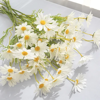 5 galvas mākslīgie ziedi balta margrietiņa neaustu ilgi filiāle, oranža, purpura dārza kāzu līgava mājas High-end viltus ziedi