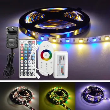 5050 LED Lentes RGB / RGBW / RGBWW 5M 300LEDs RGB Krāsu Maināms Elastīgs LED Gaismas + Tālvadības pults + 12V 3A Strāvas Adapteris