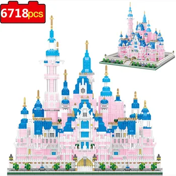 6718pcs Arhitektūras Atrakciju Parks, Celtniecības Bloki, Rozā Princese Pils 3D Modeli Mini Dimanta Ķieģeļi, Bloki Rotaļlietas Bērniem