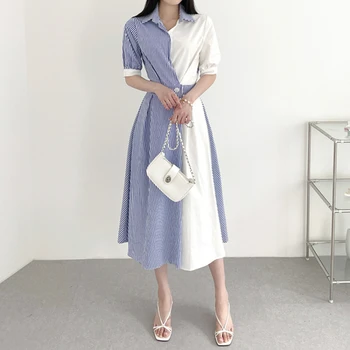 Aibeautyer Jaunu 2021 Gadījuma Svītrainām Modes Raibs Korejiešu Stilā Lady Gara Kleita Sievietēm Vasarā Autunm Krekls Kleitas