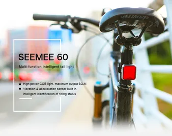 Amerikāņu burvis SEEMEE60 Kustības un Vibrācijas Sensoru Velosipēdu Astes Gaismas ceļu transportlīdzekļiem, USB Uzlādējams Smart taillight 60 lm
