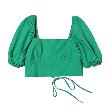 Artsnie Mežģīnēm Līdz Divu Gabals, Kas Sieviešu Vasaras Ražas Blūze Ar Augstu Vidukļa Svārki Dāmas Tērpi Vintage Gadījuma Zaļā Treniņtērpi Tērpiem