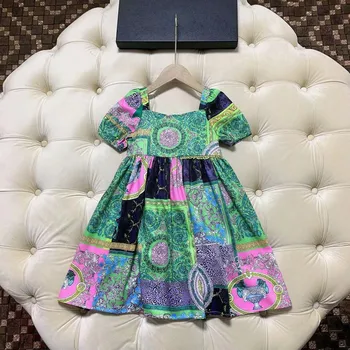 Augstas klases bērnu apģērba ir 2021. meitenes gadījuma kokvilnas linga vasaras kleita jauns stils ārvalstu bērnu kleita