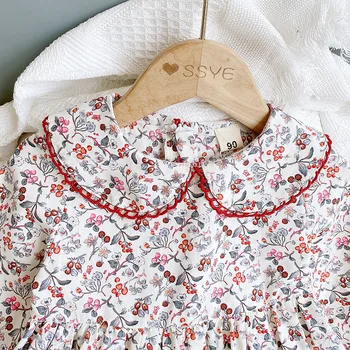 Baby Girl Pavasara Rudens Vintage Ziedu Kleitu Bērni Lelle Apkakli, garām Piedurknēm Princese Kleitas 2-7Y Bērnu Ikdienas Ikdienas Drēbes