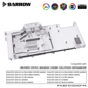 Barrow RTX 3090 3080 GPU Ūdens Dzesēšanas Bloks EVGA 3090 FTW3, Pilnībā Segtu 5v ARGB GPU Vēsāks, BS-EV3090F-PA