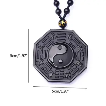 Black Obsidian Kaklarota Ķīnas Ying Yang Astoņas Diagrammas Amuletu Kulons Rotaslietas JAUNAS