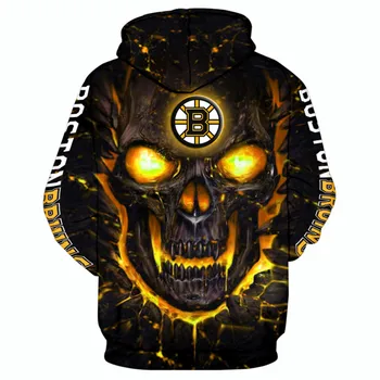 Bostonas Vīriešu Modes 3D pelēkā vārna Zelta lava galvaskausa B burtu drukas Bruins Forši, āra sporta krekls 1