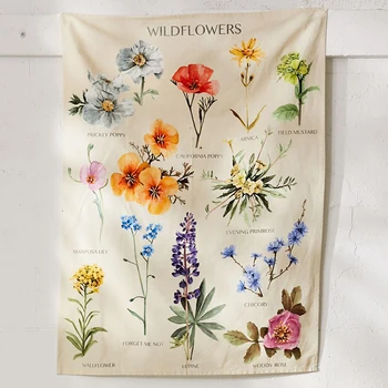 Botāniskais Wildflower Gobelēns Sienas Karājas Ziedu Atsauces Diagrammas Hipiju Bohēmijas Gobelēni Krāsains Psychedelic INS Mājas Dekoru