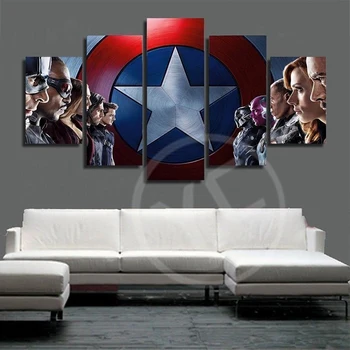 Brīnums Avengers 5 Gabals Mākslas Audekls Gleznošanai Supervaronis Sienas Drukas 5 Panelis Plakātu, Bērnu Guļamistaba Bērniem, Mākslas Mājas Dekoru Unframe