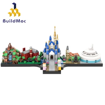 BuildMOC Magic Kingdom Skyline Koku Lif pelnrušķītes Pils, Pilsētas Arhitektūra Street View Modeli, Celtniecības Bloki, Rotaļlietas, Bērnu Dāvanu