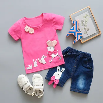 Bērni, Meitenes Vasaras Apģērbu Komplekts Jaundzimušo Meiteņu Tērpiem, Kokvilnas T-Krekls+Džinsa Bikses 2gab Toddler Meitenes Cartoon Stila Apģērbu