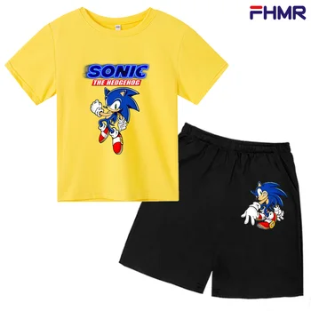 Bērniem Zēni Sonic T-krekls Meitene Karikatūra Topi Cute Baby Kokvilnas Komplekts Ir 2021. Vasaras Apģērbu Toddler Modes T Krekls, Uzvalks, Kostīms Bērniem