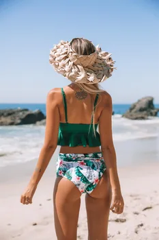 Cieto Lapu Mežģīņu Peldkostīmi peldkostīmu Push Up Pārsējs Beachwear Mujer Zaļā Biquini Bikini Komplekts Peldēšanas Tērps Sievietēm