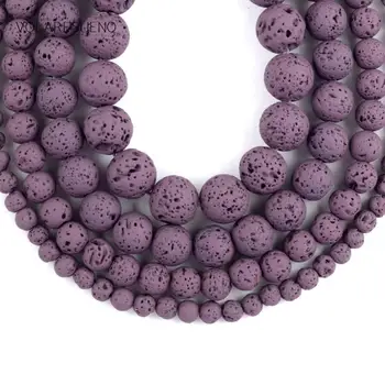 Dabīgā Akmens Tumši Violeta Hematīts Lavas Akmens Apaļas Pērles Rotaslietas Pieņemšanas 4mm-12mm Fit Diy Aproce 15