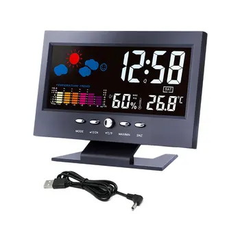 Digitālo Termometru, Higrometru, Meteoroloģisko Staciju Modinātājs Temperatūras Rādītājs Krāsains LCD Kalendāra Balss aktivizēta