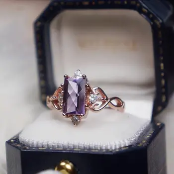 Dizainera oriģinālu dabas diamond-studded ametists atvēršanas regulējams gredzens elegantu šarmu radošo retro sieviešu sudraba rotaslietas