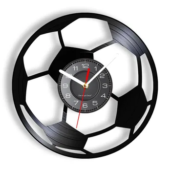 Futbola Sienas Pulkstenis, kas Izgatavots No Nekustamā Vinila Ieraksts Futbola Bumbu Sporta Tēmu Sienas pulkstenis Ar LED Apgaismojumu Dāvanas Atskaņotāji un Faniem