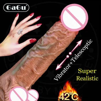 GaGu Automātiskā Teleskopiskie Apkures Penis, Vibrators Sieviešu Masturbācija, Super Reālistisks Dildo Vibratoru Erotiska Seksa Rotaļlietas Produkti