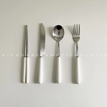 Galda piederumu komplekts galda nazi, dakšiņu, irbulīši balta keramikas, nerūsējošā tērauda virtuves piederumi