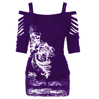 Gothic Apģērbu Modes Vasaras Sievietes Pie Pleca Rock, Goth Krekls Gadījuma Ripped T Indie Apgriezts Dobi No Pludmales Topi #T2P