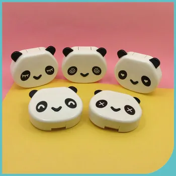 Gudrs Baltā Krāsa Panda Turētājs kontaktlēcu Gadījumā ar Spoguļa Portatīvo Kontaktlēcas Kaste Dāvana