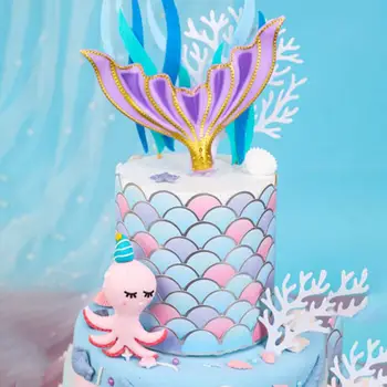 Happy Birthday Cake Topper Zivis, Dzīvnieku Kūka Toppers Bērnu Dušas, Dzimšanas Dienas Puse Sirēna Kūka Dekori Zem Jūras Puses Piederumi