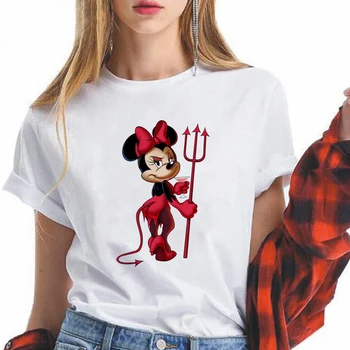 Harajuku Estētika T Mickey Minnie Skūpsts Peli Mīļotājiem Drukāt Īsām Piedurknēm Topi, T-Veida Modes Gadījuma Disney T Krekls Dropship