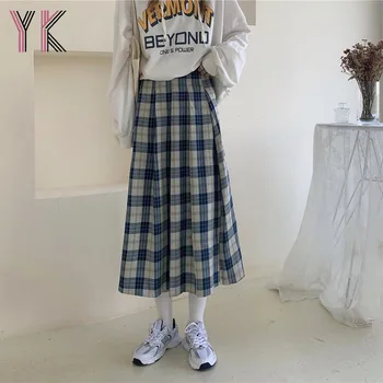 Harajuku Kroku Pleds Svārki Sievietēm Ar Augstu Vidukli, Ilgi Svārki Ir 2021. Pavasara Vasaras Vintage Sieviešu Puses Svārki Streetwear Sieviešu Apģērbu