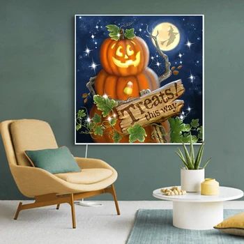 HUACAN Dimanta Krāsošana Halloween Pilna Dimanta Urbšanas Mozaīkas Ķirbju Sienas Uzlīmes, Home Decoration