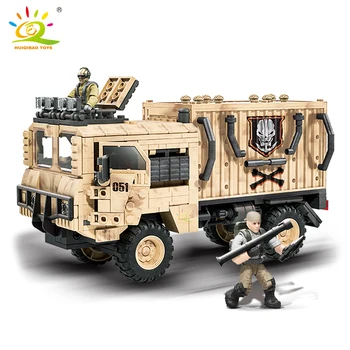 HUIQIBAO 892PCS WW2 Militāro Smago Kravas Transportlīdzekļu Celtniecības Bloki, 2 Armijas Karavīra Ierocis Auto Ķieģeļus Celtniecības Rotaļlietas Bērniem