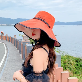 Ir 2021. Jaunas Sieviešu Vasaras Super Liels Platām Malām Pludmales Cepures Double-Sided Salokāms Anti-UV Saules Cepure Panama Sieviešu Sauļošanās Klp Pārsegs