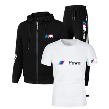 Ir 2021. jauno BMW M vīriešu ikdienas sporta pelēkā vārna pavasara plānas rāvējslēdzēju uzvalks + T-krekls trīs-gabalu fitness skriešanas tērps