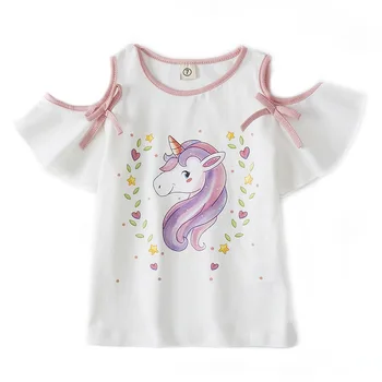 Ir 2021. Jaunu Meiteņu Topi Bērniem ClothesSummer 1-6 gadi Meiteņu Kokvilnas T-krekls Unicornio Karikatūra Izdrukāt Īstermiņa piedurknēm Apģērbs Bērniem