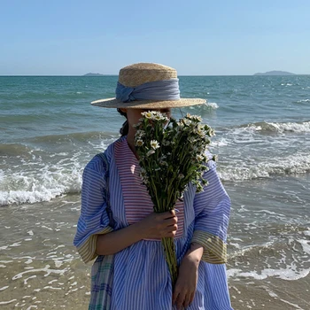 Ir 2021. Modes Vasarā Sievietēm Platām Malām, Salmu Cepure ar Platām lentveida Chapeau Dāma Saules Cepures Boater Kviešu Panama Beach Cepures Brīvdienu klp