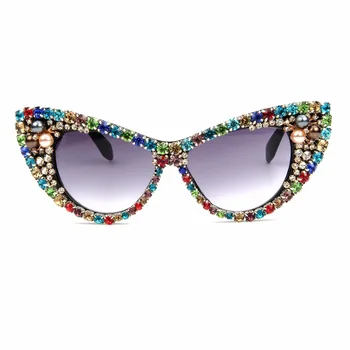 Ir 2021. pārrobežu krāsa pearl rhinestone kaķa acīm saulesbrilles sieviešu personības dimanta brilles, saulesbrilles sieviešu 2021