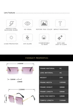 Ir 2021. Retro Saulesbrilles Sieviešu Zīmola Dizaineru Modes bez apmales Slīpums Saules Brilles Toņos Objektīvs Dāmas Bezrāmju Brilles gafas